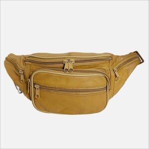 Unbranded Tan Leather Waist Bag Fanny Pack With Nylon Webbed Adjustable Belt